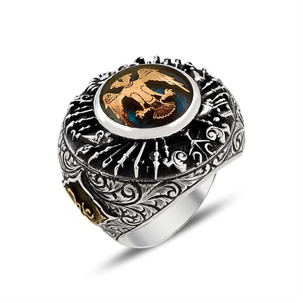 Osmanlı Kasa Çift Başlı Selçuklu Kartalı Gümüş Erkek Yüzüğü
